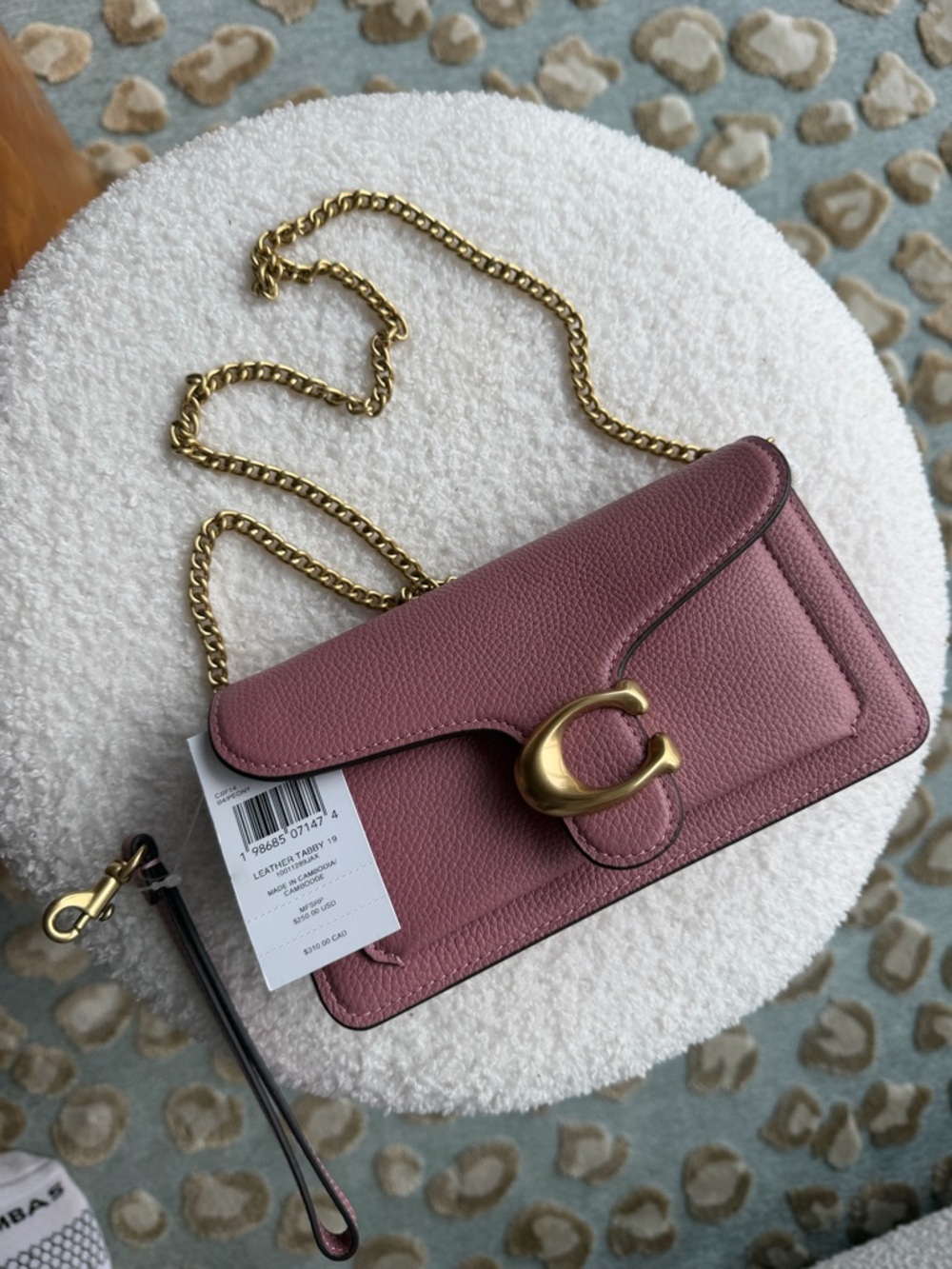 Coach Mauve Pink Pebbled Leather Crossbody with Gold Chain
